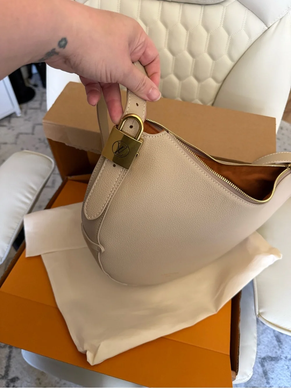 Light Cream “cookie” Crescent Shoulder Bag